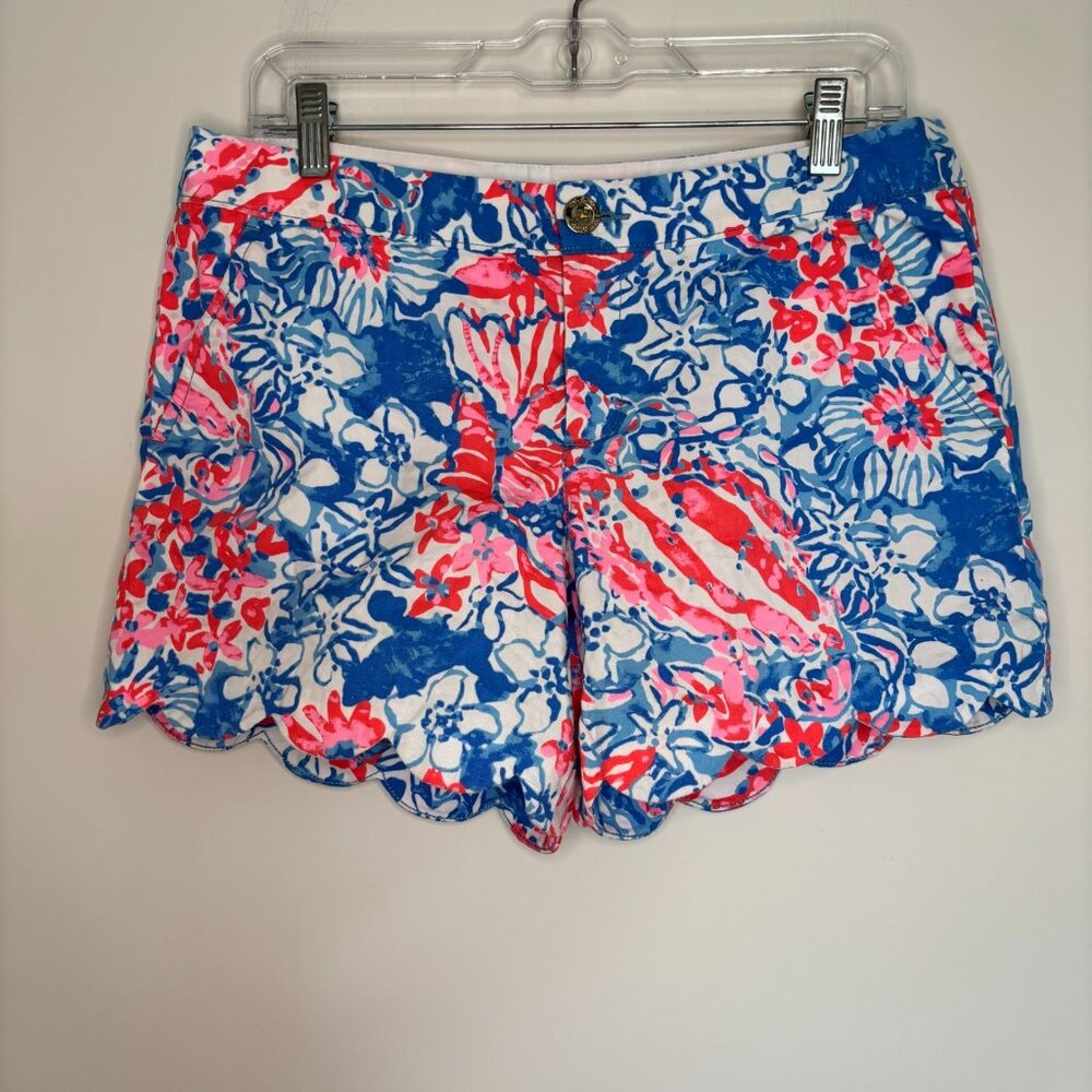 LILLY PULITZER Buttercup Short Womens 8 Pink Blue Floral Pocket Scalloped Summer - Picture 6 of 8